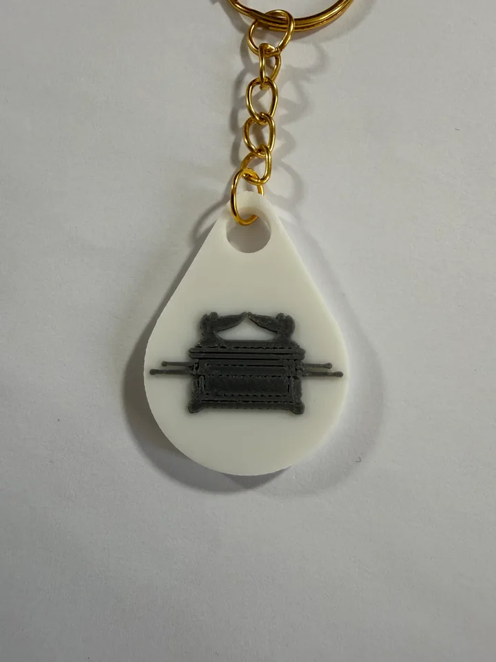 Porte-clé NFC biblique Arche de l'alliance — gamme blanc, chaîne dorée