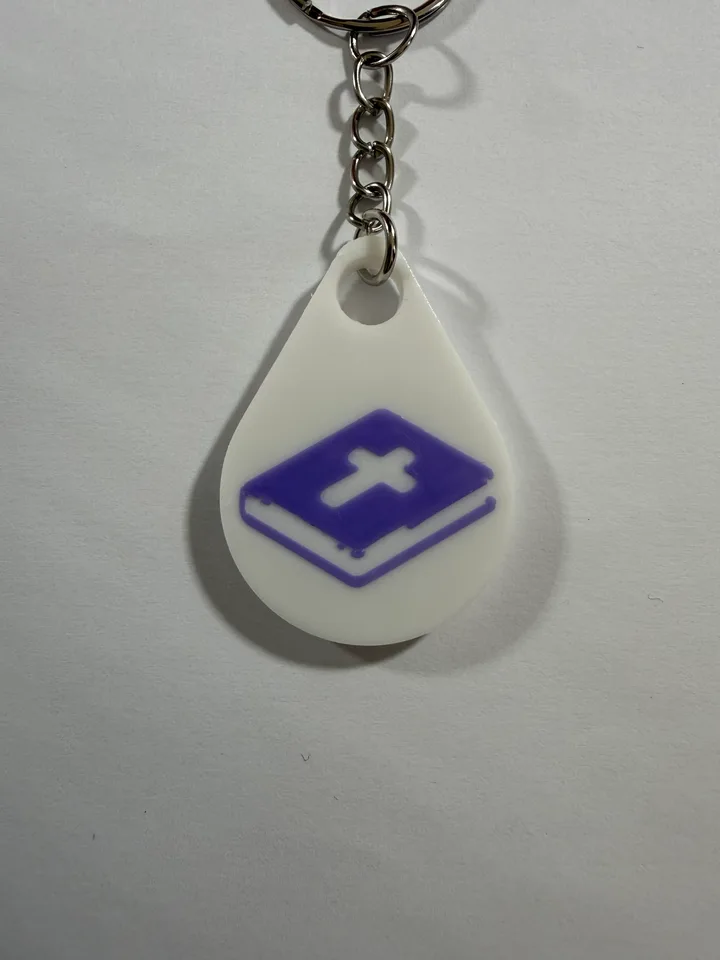 Porte-clé NFC biblique Bible et Jésus — gamme blanc, motif violet
